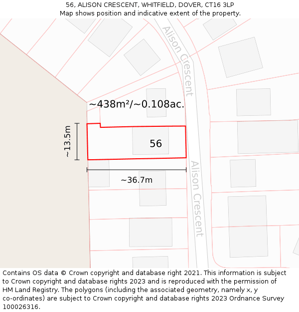 56, ALISON CRESCENT, WHITFIELD, DOVER, CT16 3LP: Plot and title map