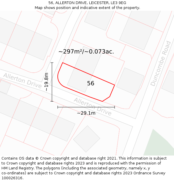 56, ALLERTON DRIVE, LEICESTER, LE3 9EG: Plot and title map