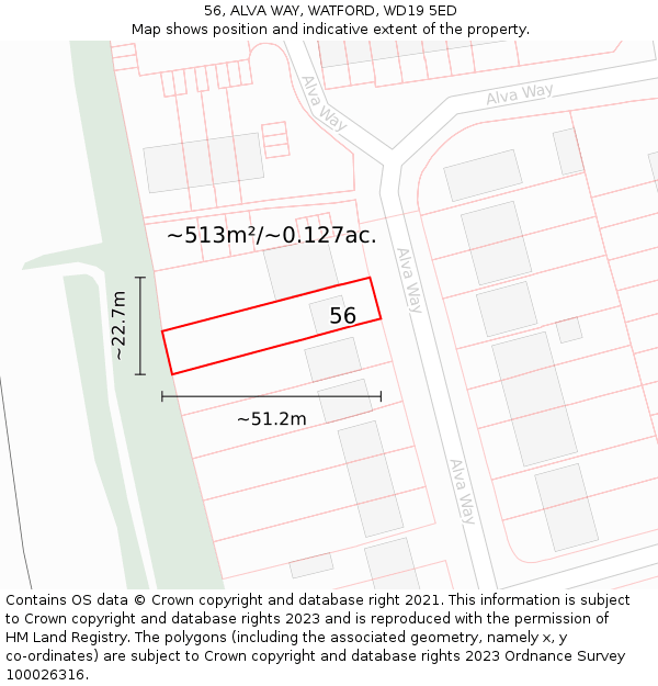 56, ALVA WAY, WATFORD, WD19 5ED: Plot and title map