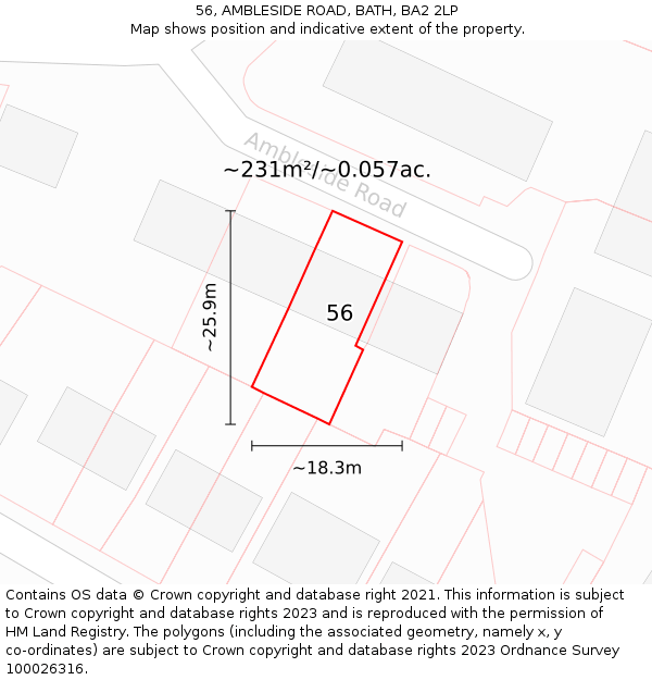 56, AMBLESIDE ROAD, BATH, BA2 2LP: Plot and title map