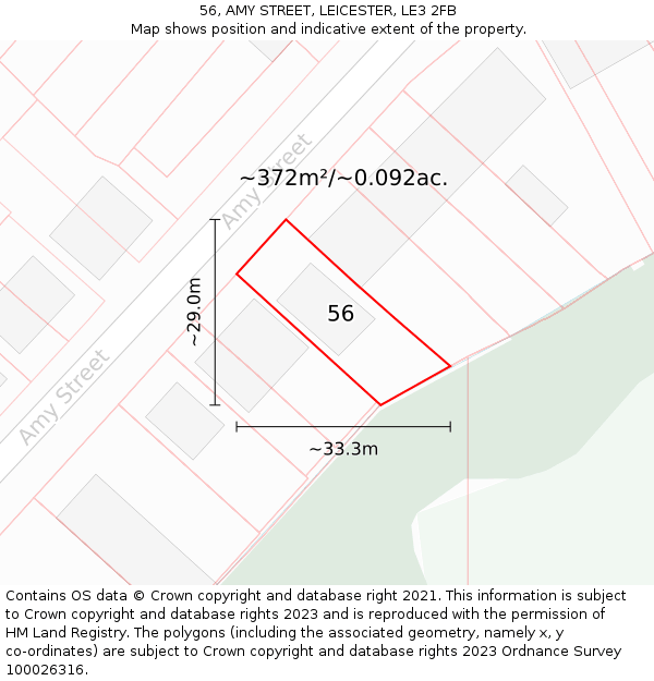 56, AMY STREET, LEICESTER, LE3 2FB: Plot and title map