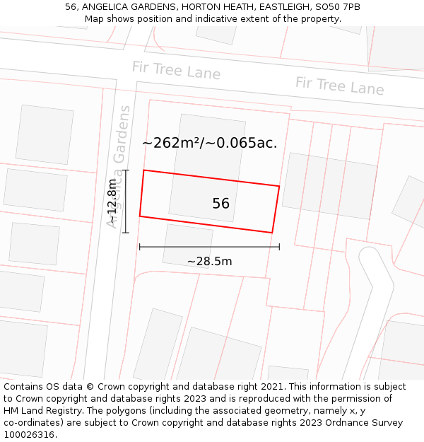 56, ANGELICA GARDENS, HORTON HEATH, EASTLEIGH, SO50 7PB: Plot and title map