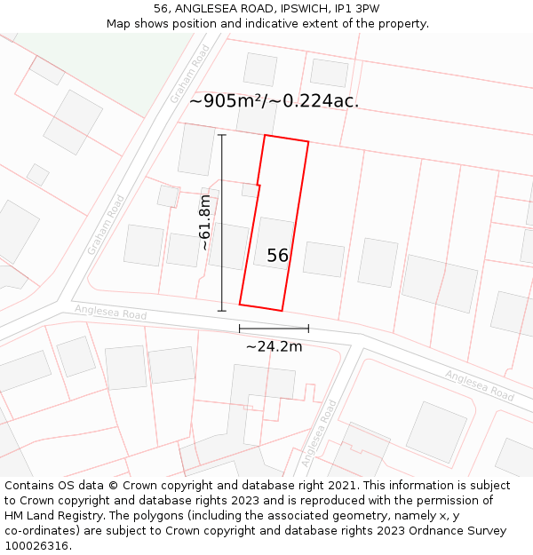 56, ANGLESEA ROAD, IPSWICH, IP1 3PW: Plot and title map