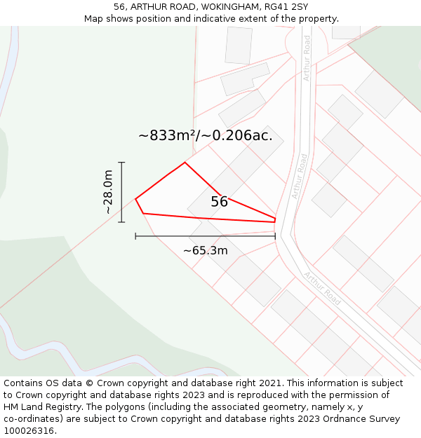 56, ARTHUR ROAD, WOKINGHAM, RG41 2SY: Plot and title map