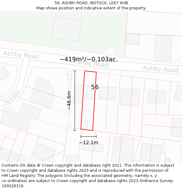 56, ASHBY ROAD, IBSTOCK, LE67 6HB: Plot and title map