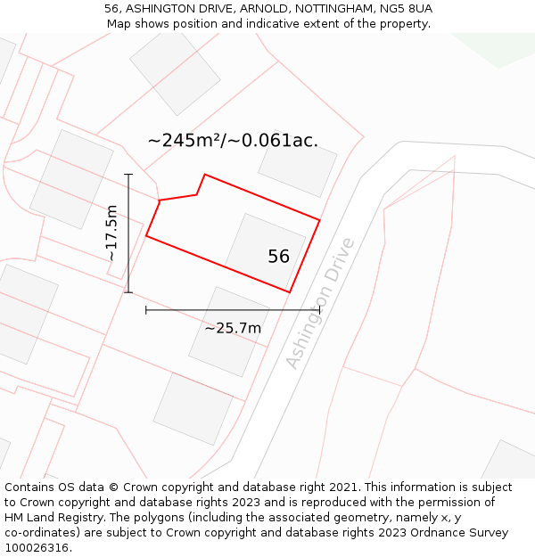 56, ASHINGTON DRIVE, ARNOLD, NOTTINGHAM, NG5 8UA: Plot and title map