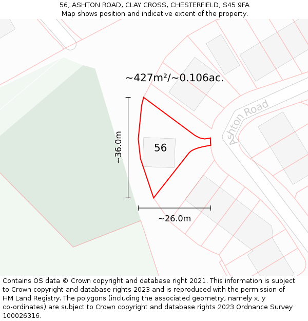 56, ASHTON ROAD, CLAY CROSS, CHESTERFIELD, S45 9FA: Plot and title map