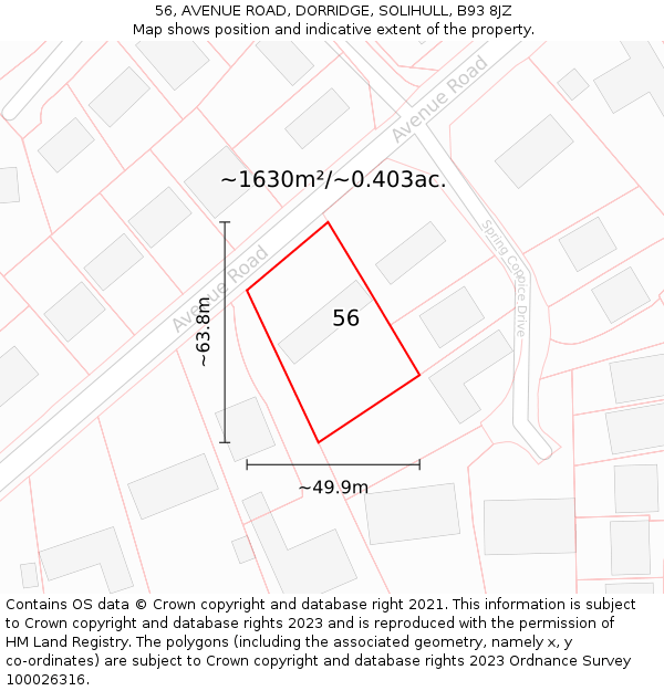 56, AVENUE ROAD, DORRIDGE, SOLIHULL, B93 8JZ: Plot and title map