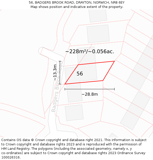 56, BADGERS BROOK ROAD, DRAYTON, NORWICH, NR8 6EY: Plot and title map