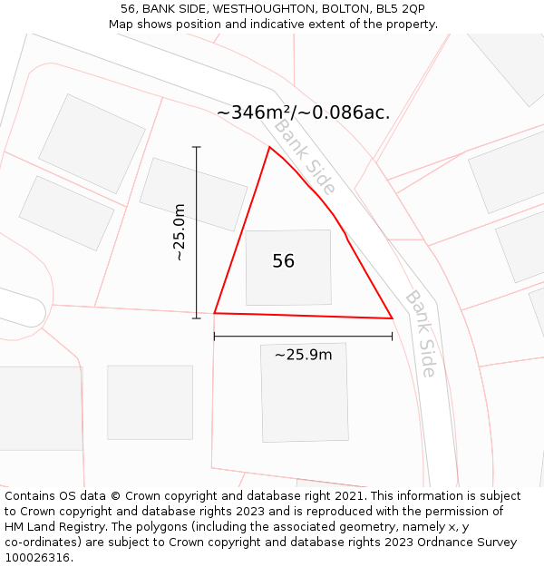 56, BANK SIDE, WESTHOUGHTON, BOLTON, BL5 2QP: Plot and title map