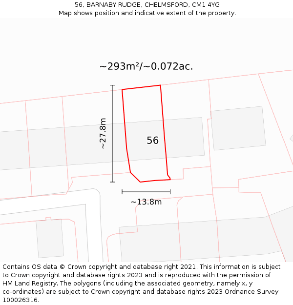 56, BARNABY RUDGE, CHELMSFORD, CM1 4YG: Plot and title map