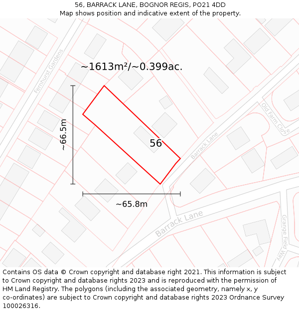 56, BARRACK LANE, BOGNOR REGIS, PO21 4DD: Plot and title map