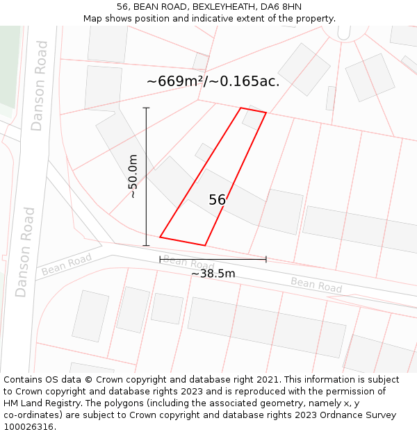 56, BEAN ROAD, BEXLEYHEATH, DA6 8HN: Plot and title map