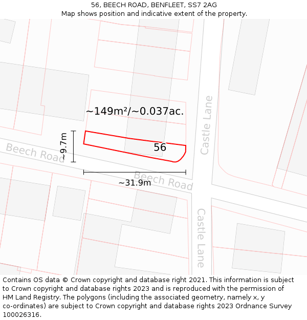 56, BEECH ROAD, BENFLEET, SS7 2AG: Plot and title map