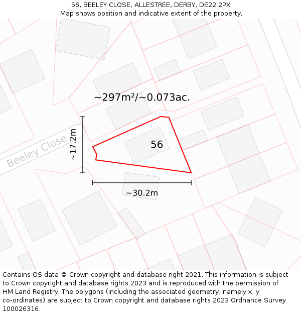 56, BEELEY CLOSE, ALLESTREE, DERBY, DE22 2PX: Plot and title map