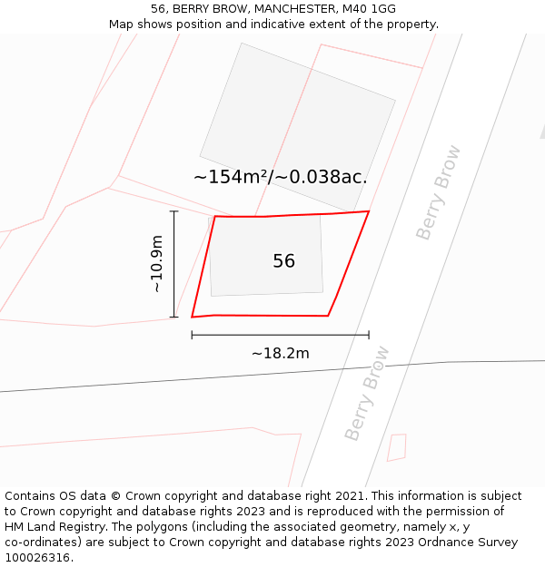 56, BERRY BROW, MANCHESTER, M40 1GG: Plot and title map