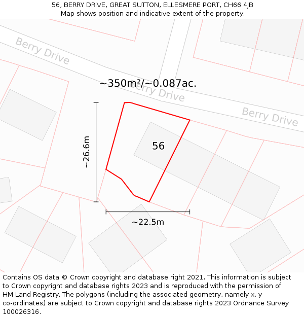 56, BERRY DRIVE, GREAT SUTTON, ELLESMERE PORT, CH66 4JB: Plot and title map