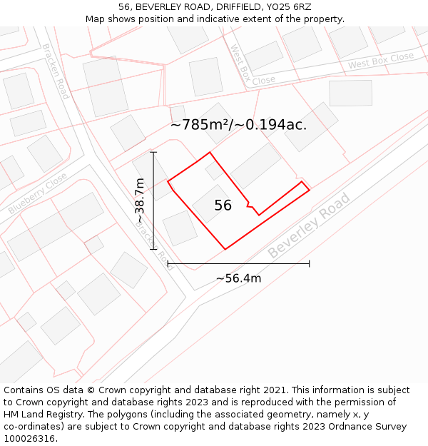 56, BEVERLEY ROAD, DRIFFIELD, YO25 6RZ: Plot and title map