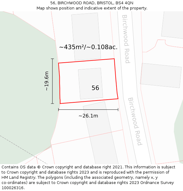 56, BIRCHWOOD ROAD, BRISTOL, BS4 4QN: Plot and title map