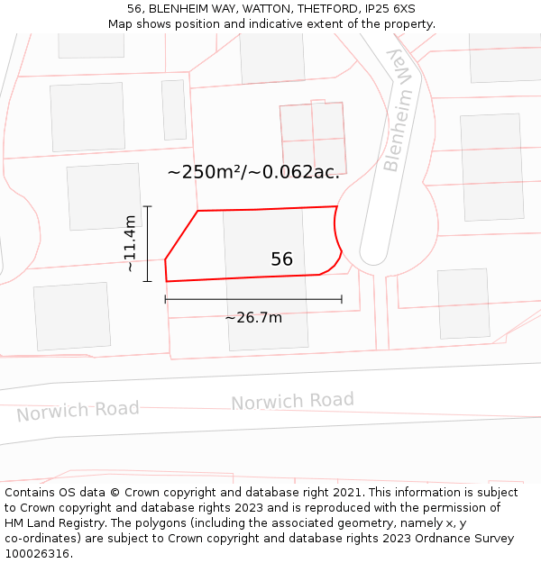 56, BLENHEIM WAY, WATTON, THETFORD, IP25 6XS: Plot and title map