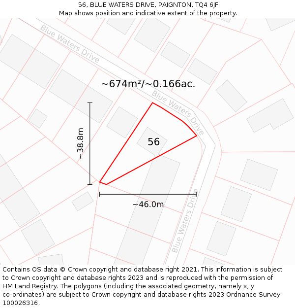 56, BLUE WATERS DRIVE, PAIGNTON, TQ4 6JF: Plot and title map