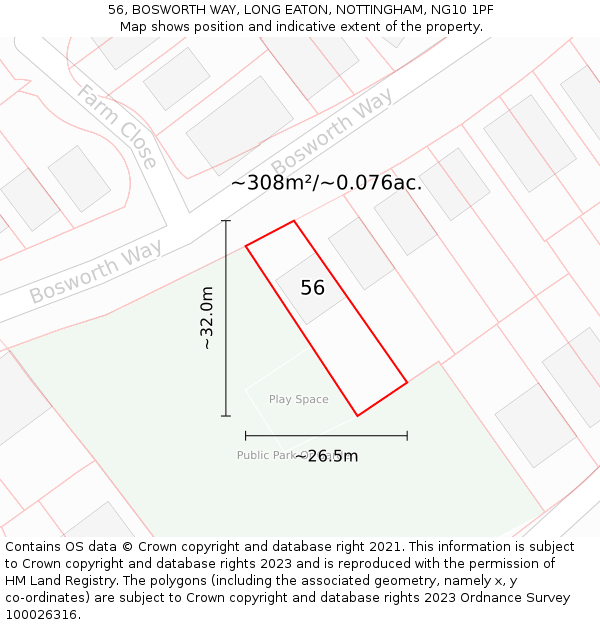 56, BOSWORTH WAY, LONG EATON, NOTTINGHAM, NG10 1PF: Plot and title map