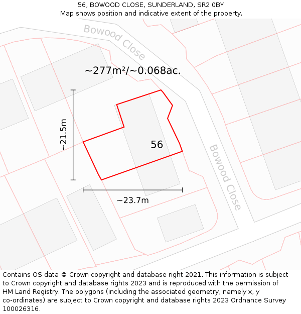 56, BOWOOD CLOSE, SUNDERLAND, SR2 0BY: Plot and title map