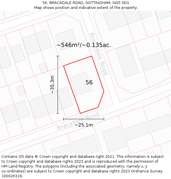 56, BRACADALE ROAD, NOTTINGHAM, NG5 5EG: Plot and title map