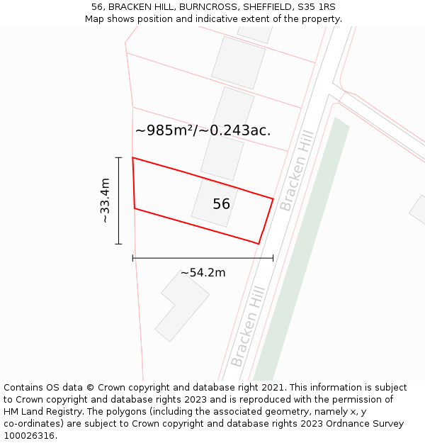 56, BRACKEN HILL, BURNCROSS, SHEFFIELD, S35 1RS: Plot and title map