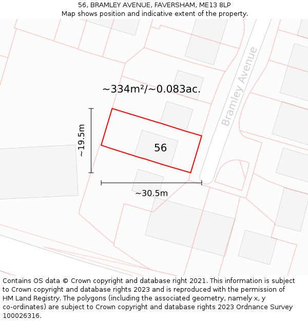 56, BRAMLEY AVENUE, FAVERSHAM, ME13 8LP: Plot and title map