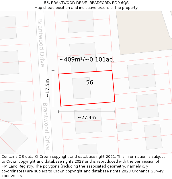 56, BRANTWOOD DRIVE, BRADFORD, BD9 6QS: Plot and title map