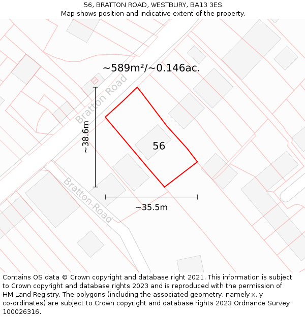 56, BRATTON ROAD, WESTBURY, BA13 3ES: Plot and title map