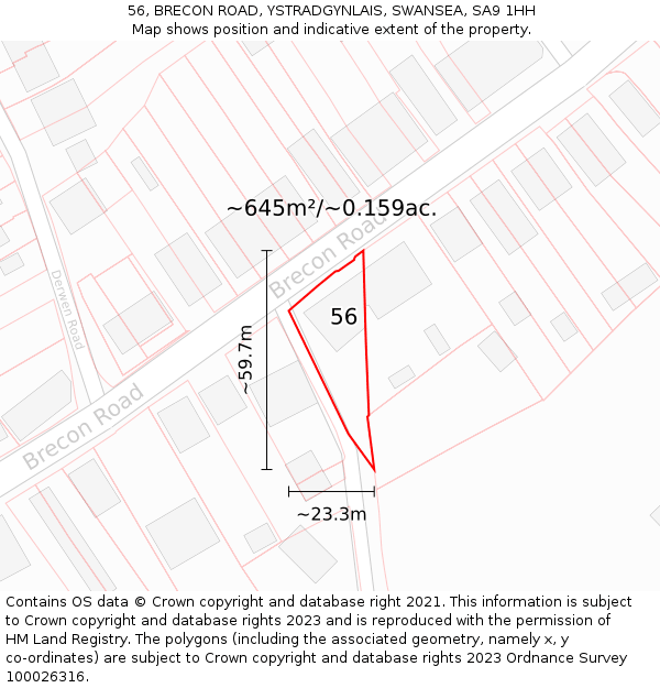 56, BRECON ROAD, YSTRADGYNLAIS, SWANSEA, SA9 1HH: Plot and title map