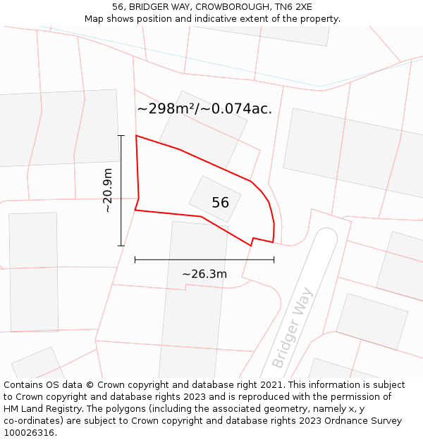 56, BRIDGER WAY, CROWBOROUGH, TN6 2XE: Plot and title map