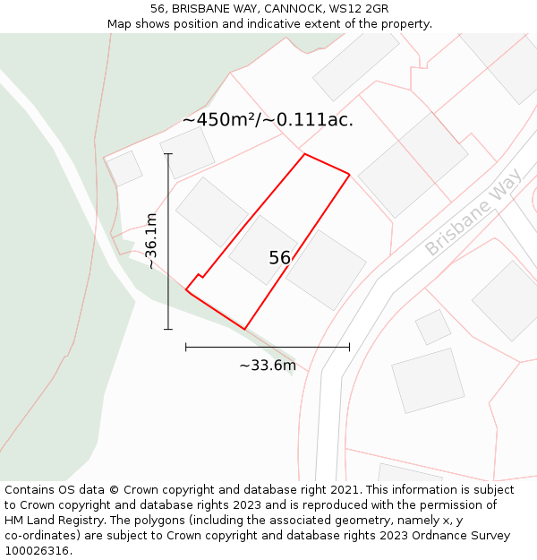 56, BRISBANE WAY, CANNOCK, WS12 2GR: Plot and title map