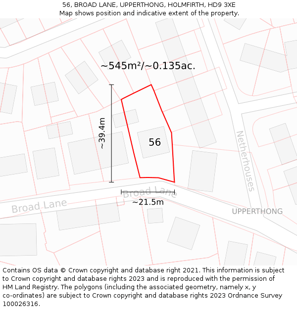 56, BROAD LANE, UPPERTHONG, HOLMFIRTH, HD9 3XE: Plot and title map