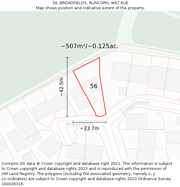 56, BROADFIELDS, RUNCORN, WA7 6UE: Plot and title map