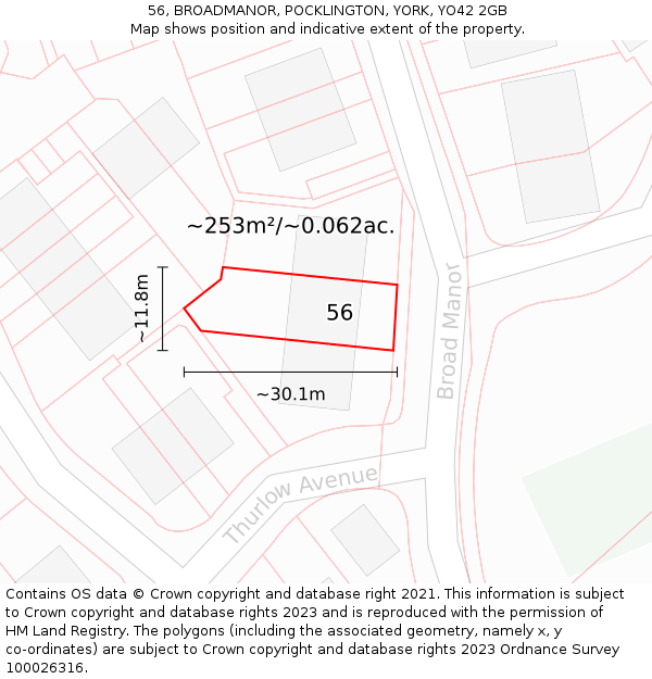 56, BROADMANOR, POCKLINGTON, YORK, YO42 2GB: Plot and title map