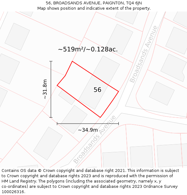 56, BROADSANDS AVENUE, PAIGNTON, TQ4 6JN: Plot and title map