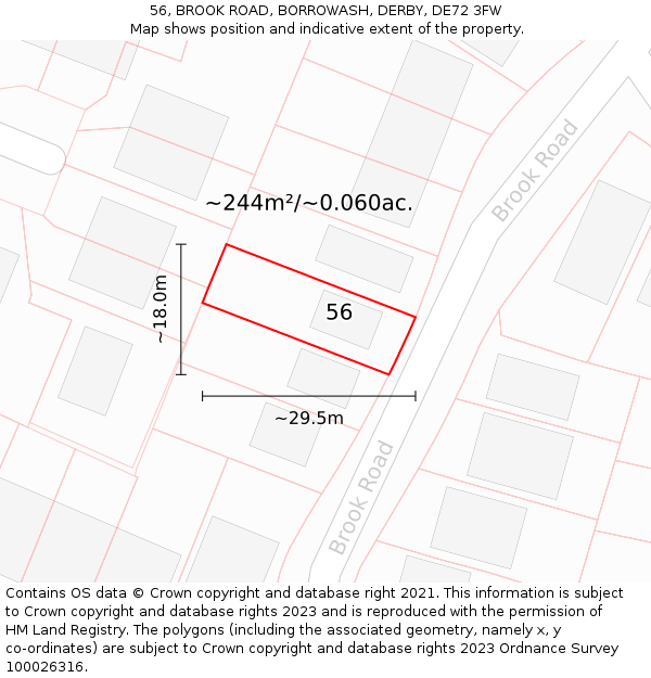 56, BROOK ROAD, BORROWASH, DERBY, DE72 3FW: Plot and title map