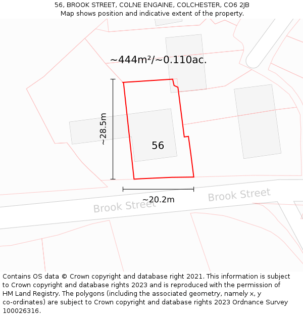 56, BROOK STREET, COLNE ENGAINE, COLCHESTER, CO6 2JB: Plot and title map