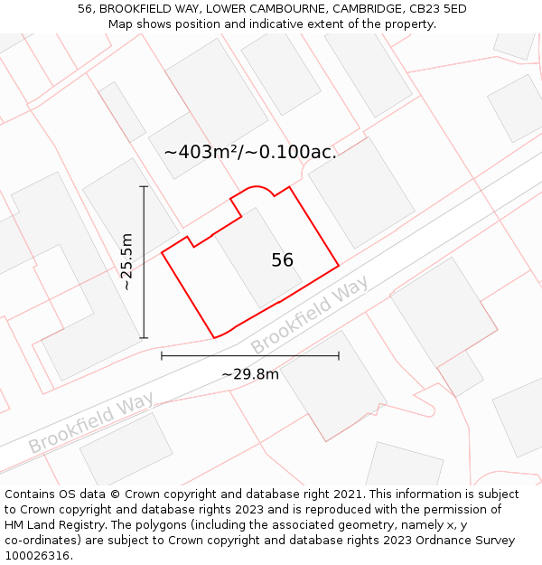 56, BROOKFIELD WAY, LOWER CAMBOURNE, CAMBRIDGE, CB23 5ED: Plot and title map