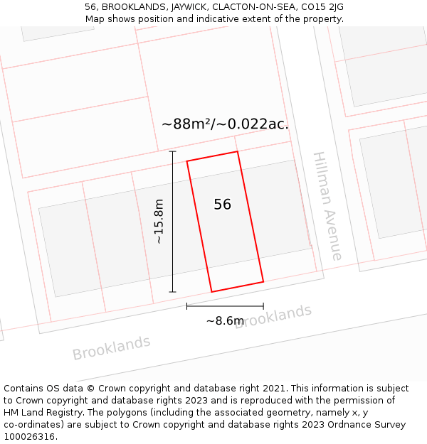 56, BROOKLANDS, JAYWICK, CLACTON-ON-SEA, CO15 2JG: Plot and title map