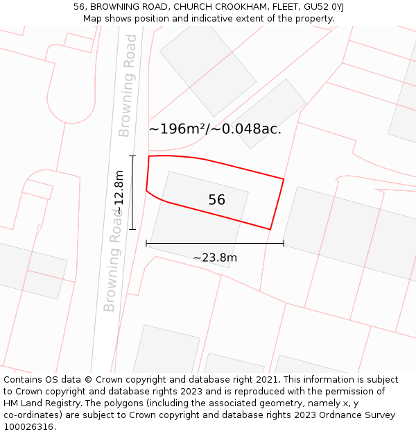 56, BROWNING ROAD, CHURCH CROOKHAM, FLEET, GU52 0YJ: Plot and title map