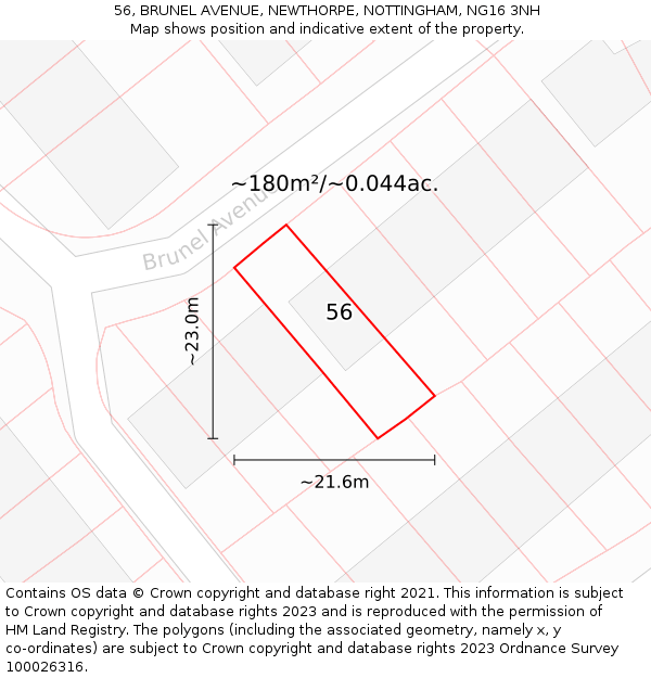 56, BRUNEL AVENUE, NEWTHORPE, NOTTINGHAM, NG16 3NH: Plot and title map