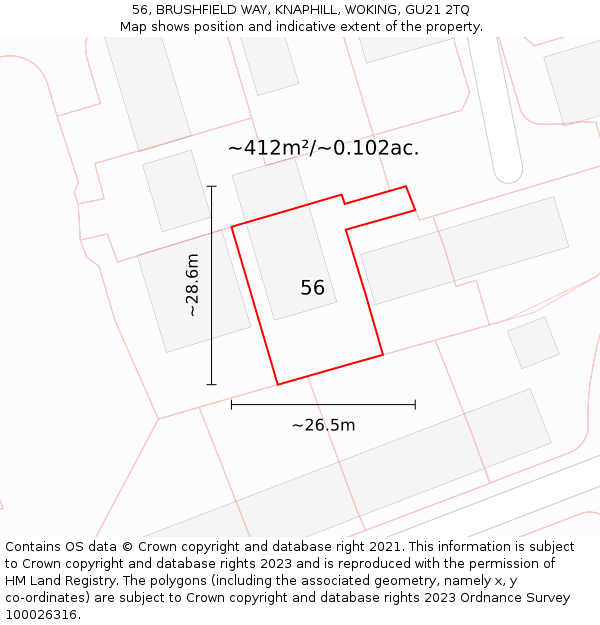 56, BRUSHFIELD WAY, KNAPHILL, WOKING, GU21 2TQ: Plot and title map