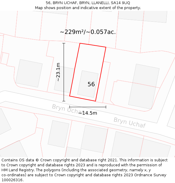 56, BRYN UCHAF, BRYN, LLANELLI, SA14 9UQ: Plot and title map