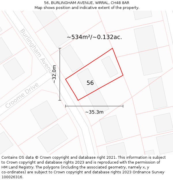 56, BURLINGHAM AVENUE, WIRRAL, CH48 8AR: Plot and title map