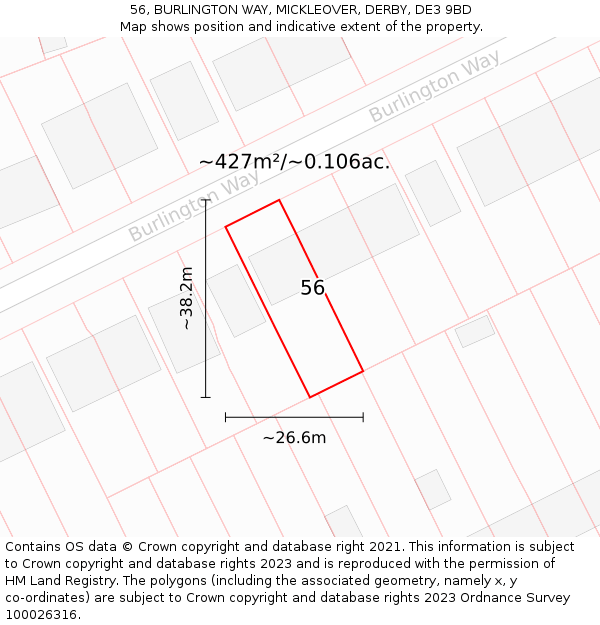 56, BURLINGTON WAY, MICKLEOVER, DERBY, DE3 9BD: Plot and title map