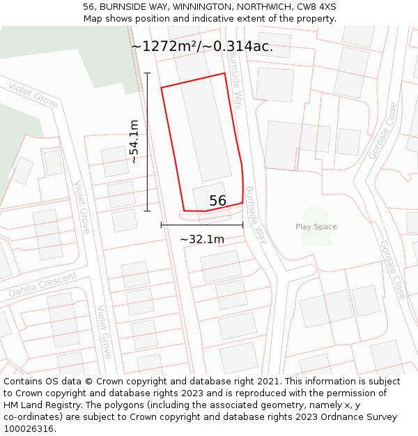 56, BURNSIDE WAY, WINNINGTON, NORTHWICH, CW8 4XS: Plot and title map